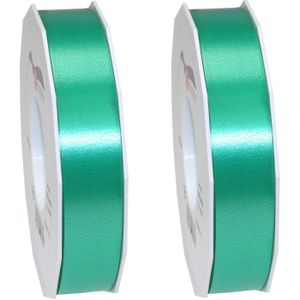 2x XL Hobby/decoratie turquoise kunststof sierlinten 2,5 cm/25 mm x 91 meter- Luxe kwaliteit - Cadeaulint kunststof lint/ribbon