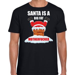Fout Kerstshirt / Kerst t-shirt Santa is a big fat motherfucker zwart voor heren - Kerstkleding / Christmas outfit