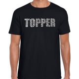 Glitter Topper t-shirt zwart met steentjes/ rhinestones voor heren - Glitter kleding/ foute party outfit