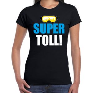 Apres ski t-shirt Supertoll zwart  dames - Wintersport shirt - Foute apres ski outfit/ kleding/ verkleedkleding