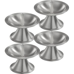 4x Luxe metalen kaarsenhouders zilver voor stompkaarsen van 5-6 cm - Stompkaarshouder -  Kaarshouder/kaarsen standaard - Kandelaar voor stompkaarsen - Woonaccessoires