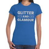 Glitter and Glamour zilver glitter tekst t-shirt blauw dames -  zilver glitter and Glamour shirt