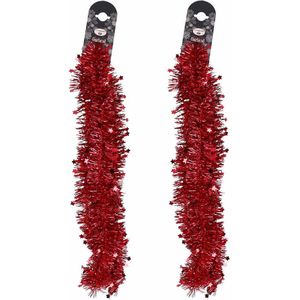 2x Rode folie slingers/guirlandes met sterren 200 cm - Kerstslingers - Kerstboomversiering rood
