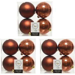 24x stuks kunststof kerstballen terra bruin 10 cm - Mat/glans - Onbreekbare plastic kerstballen