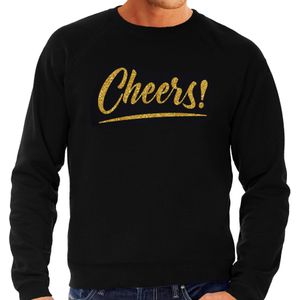 Cheers sweater zwart met gouden glitter tekst heren - Oud en Nieuw / Glitter en Glamour goud party kleding trui