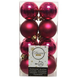 16x Bessen roze kunststof kerstballen 4 cm - Mat/glans - Onbreekbare plastic kerstballen - Kerstboomversiering bessen roze