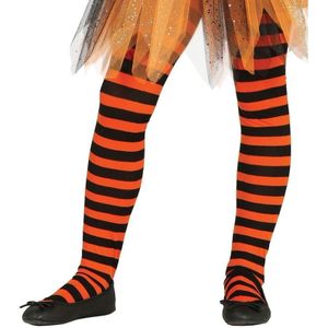 Oranje/zwart gestreepte panty 15 denier voor meisjes