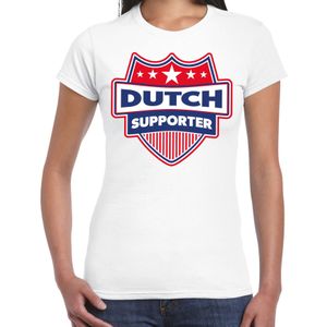 Dutch supporter schild t-shirt wit voor dames - Nederland landen t-shirt / kleding - EK / WK / Olympische spelen outfit