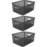 5Five Opbergmand/box van kunststof - 3x - zwart - 19 x 25 x 10 cm - 4 liter