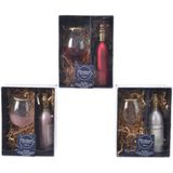 Decoris Kersthangers - 2 stuks - wijnfles met wijnglas - glas - lichtroze - kerstornamenten
