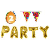 Folat - Verjaardag feestversiering 2 jaar PARTY letters en 16x ballonnen met 2x plastic vlaggetjes