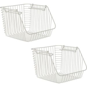 Set van 2x stuks witte opberg/opruim mandjes stapelbaar 29 x 27 x 21 cm - Opbergmanden