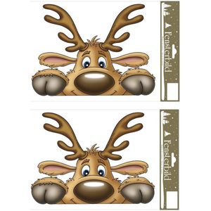 2x stuks velletjes kerst raamstickers rendier 21 x 32 cm - Raamversiering/raamdecoratie stickers kerstversiering