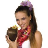 Kokosnoot drinkbeker hawaii met rietje 12 x 16 cm 400 ml - Tropisch/hawaii thema feest accessoires