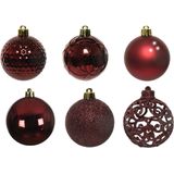 37x stuks kunststof kerstballen donkerrood 6 cm inclusief kerstbalhaakjes - Kerstversiering - onbreekbare kerstballen