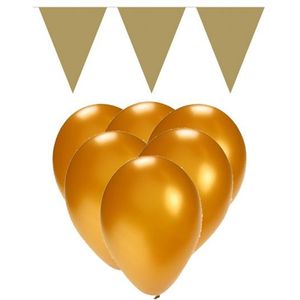 Gouden versiering 15 ballonnen en 2 vlaggenlijnen