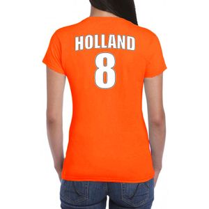 Oranje supporter t-shirt met rugnummer 8 - Holland / Nederland fan shirt voor dames XS