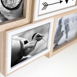 Multi fotolijst met houten frame naturel/wit met 7 lijstjes geschikt voor diverse maten foto