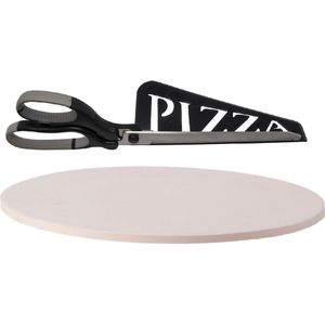 BBQ/oven pizzasteen rond keramiek 30 cm - Met zwarte pizzaschaar 30cm