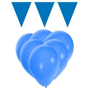 Blauwe versiering 15 ballonnen en 2 vlaggenlijnen