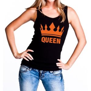 Zwart Queen tanktop / mouwloos shirt met oranje kroon - Koningsdag kleding
