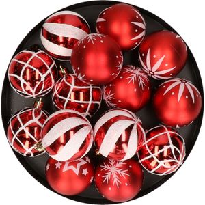 Feeric Christmas gedecoreerde kerstballen - 25x st - 6 cm - rood - kunststof