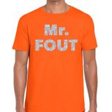 Mr. Fout zilveren glitter tekst t-shirt oranje heren - Foute party kleding