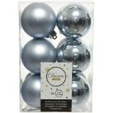 24x Lichtblauwe kunststof kerstballen 6 cm - Mat/glans - Onbreekbare plastic kerstballen - Kerstboomversiering lichtblauw