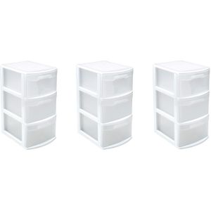 Set van 3x stuks ladeblokken/bureau organizers met 3 lades wit/transparant - 39 x 29 x 59 cm - Ladeblokken/organiserss kantoorartikelen/benodigdheden