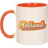 Holland met lettercontour beker / mok wit en oranje - 300 ml - oranje supporter / fan