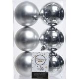 Kerstversiering kunststof kerstballen/hangers zilver 6-8-10 cm pakket van 62x stuks - Kerstboomversiering