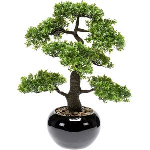 Bonsai boompje kunstplant in kunststof pot 47 cm - Ficus Retusa - Woondecoratie/accessoires - Kunstplanten - Nepplanten - Gras planten in pot