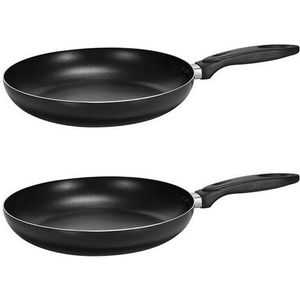 2x Zwarte aluminium koekenpannen met dubbel anti aanbak laag 28 cm - bakken/koken - koekenpannen keukengerei