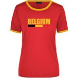 Belgium supporter rood/geel ringer t-shirt Belgie met vlag - dames - landen shirt - supporter kleding / EK/WK