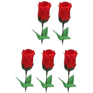 5x Voordelige rode rozen kunstbloemen 28 cm - Valentijn kunstrozen - Kunstbloemen boeketten rozen rood