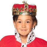 Boland Carnaval verkleed konings kroon - rood/goud - plastic - kinderen - middeleeuwen