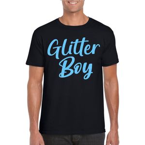 Bellatio Decorations Verkleed T-shirt voor heren - glitter boy - zwart - blauw glitter - carnaval