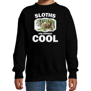 Dieren luiaarden sweater zwart kinderen - sloths are serious cool trui jongens/ meisjes - cadeau hangende luiaard/ luiaarden liefhebber - kinderkleding / kleding