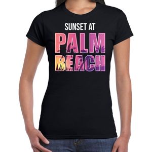 Sunset at Palm Beach t-shirt / shirt voor dames - zwart - Beach party outfit / kleding/ verkleedkleding/ carnaval shirt