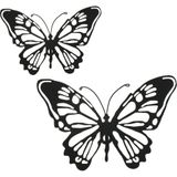 Tuin wanddecoratie vlinder - metaal - zwart - 37 x 24 cm