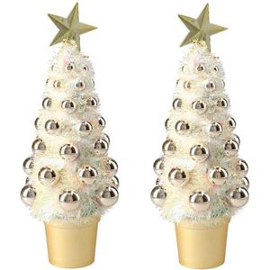 2x stuks complete kunstkerstboom met kerstballen goud 29 cm - Kerstversiering - Kerstbomen - Kerstaccessoires