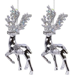 6x Kerstboomhangers zilveren rendieren 16 cm kerstversiering - Zilveren kerstversiering/boomversiering