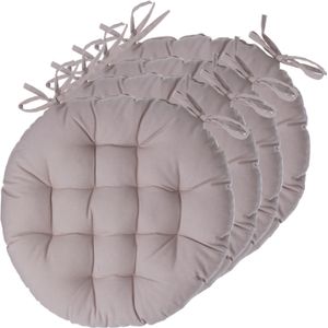 Atmosphera Tuinstoelkussens - 4x - beige - katoen - 38 x 38 x 6.5 cm - wicker zitkussen rond