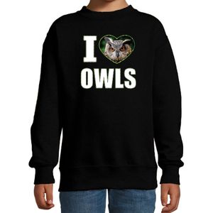 I love owls sweater met dieren foto van een uil zwart voor kinderen - cadeau trui uilen liefhebber - kinderkleding / kleding