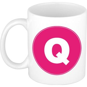 Mok / beker met de letter Q roze bedrukking voor het maken van een naam / woord - koffiebeker / koffiemok - namen beker