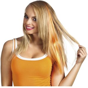 Oranje hair extensions clip-in voor dames - Koningsdag/Oranje supporter haar decoratie