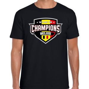 We are the champions Belgie t-shirt met schild embleem in de kleuren van de Belgische vlag - zwart - heren - Belgie supporter / Belgsich elftal fan shirt / EK / WK / kleding