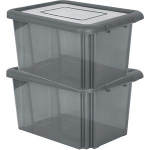 10x stuks kunststof opbergboxen/opbergdozen grijs transparant L58 x B44 x H31 cm stapelbaar - Voorraad/opberg boxen/bakken met deksel