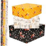 Set van 9x Rollen Kerst inpakpapier/cadeaupapier rendieren /vogels/bomen 2,5 x 0,7 meter - Kerstpapier / kadopapier