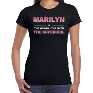 Naam cadeau Marilyn - The woman, The myth the supergirl t-shirt zwart - Shirt verjaardag/ moederdag/ pensioen/ geslaagd/ bedankt